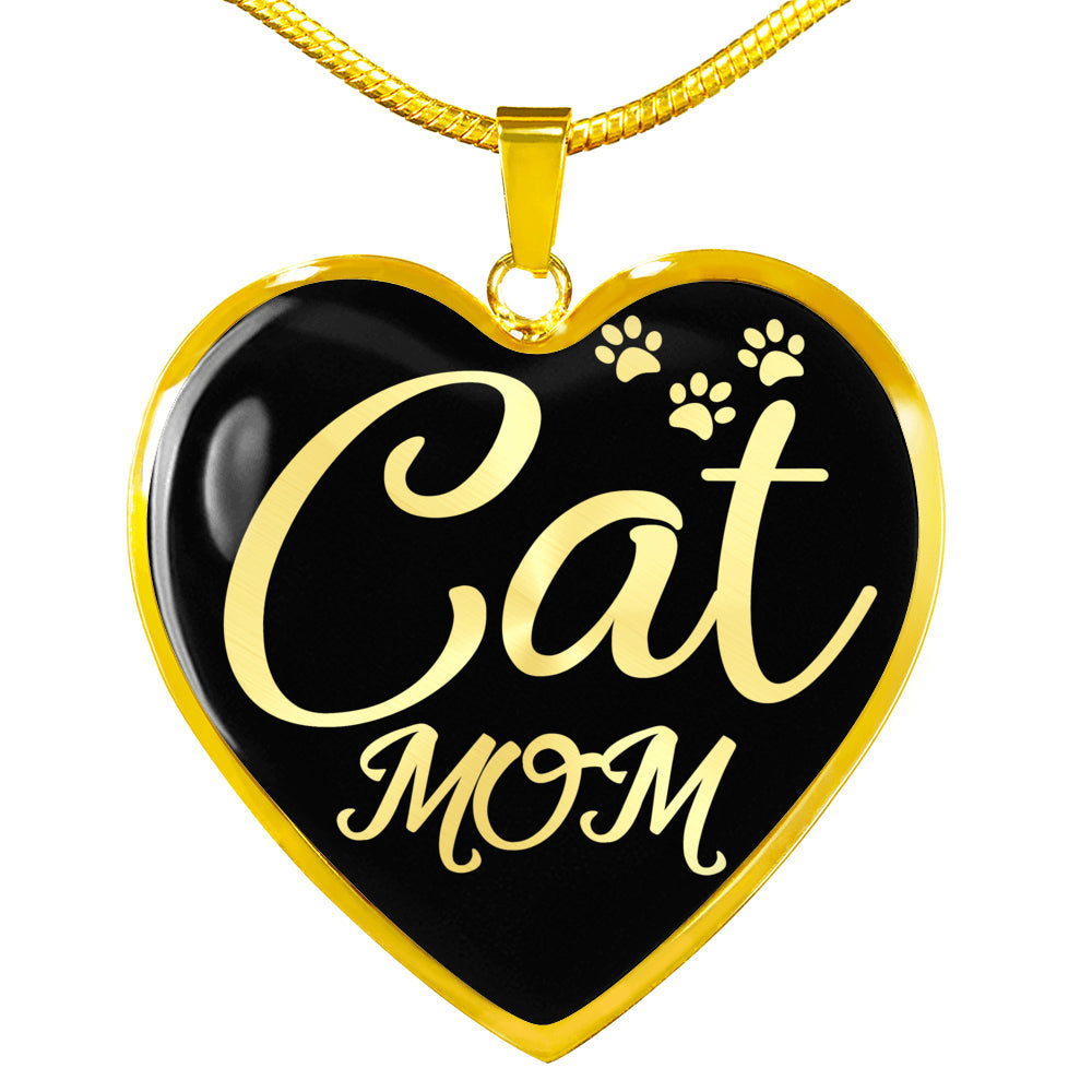 Cat Lover Necklace Cat Mom Heart Pendant Stainless Steel or 18k Gold 18-22"-Express Your Love Gifts