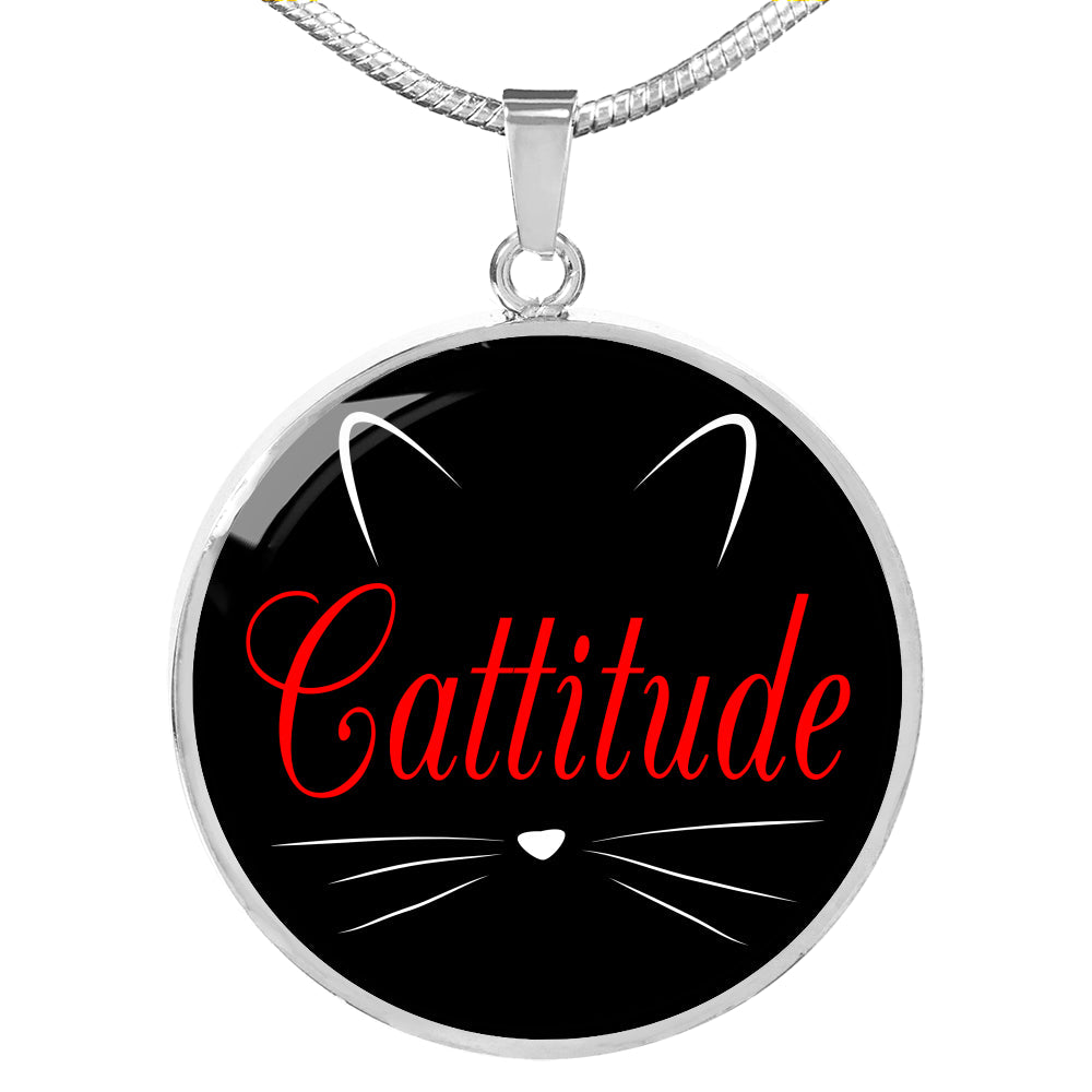 Cat Lover Necklace Catitude Circle Pendant Stainless Steel or 18k Gold 18-22"-Express Your Love Gifts
