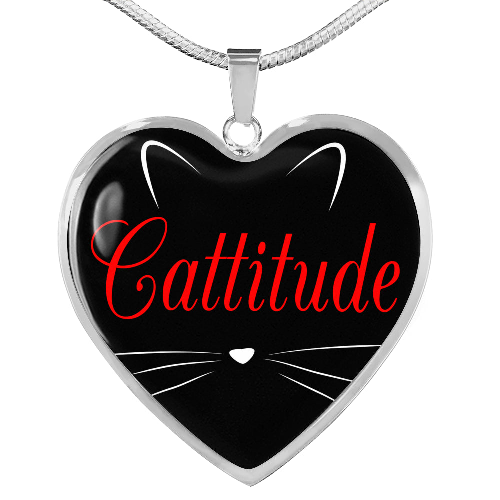 Cat Lover Necklace Catitude Heart Pendant Stainless Steel or 18k Gold 18-22"-Express Your Love Gifts