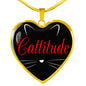 Cat Lover Necklace Catitude Heart Pendant Stainless Steel or 18k Gold 18-22"-Express Your Love Gifts