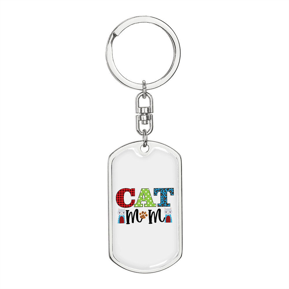 Cat Mom Color Keychain Stainless Steel or 18k Gold Dog Tag Keyring-Express Your Love Gifts