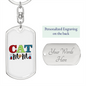 Cat Mom Color Keychain Stainless Steel or 18k Gold Dog Tag Keyring-Express Your Love Gifts