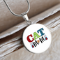 Cat Mom Design Circle Necklace Stainless Steel or 18k Gold 18-22"-Express Your Love Gifts