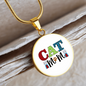 Cat Mom Design Circle Necklace Stainless Steel or 18k Gold 18-22"-Express Your Love Gifts