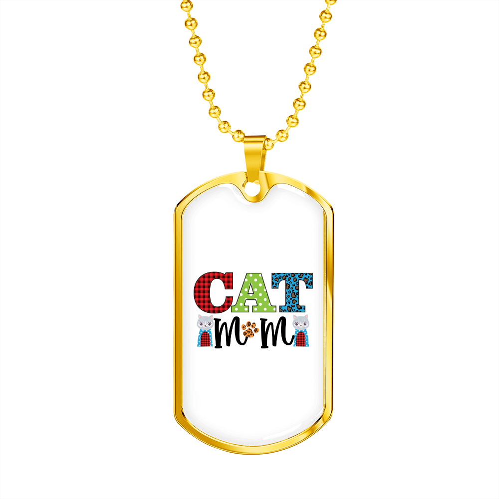 Cat Mom Design Necklace Stainless Steel or 18k Gold Dog Tag 24" Chain-Express Your Love Gifts