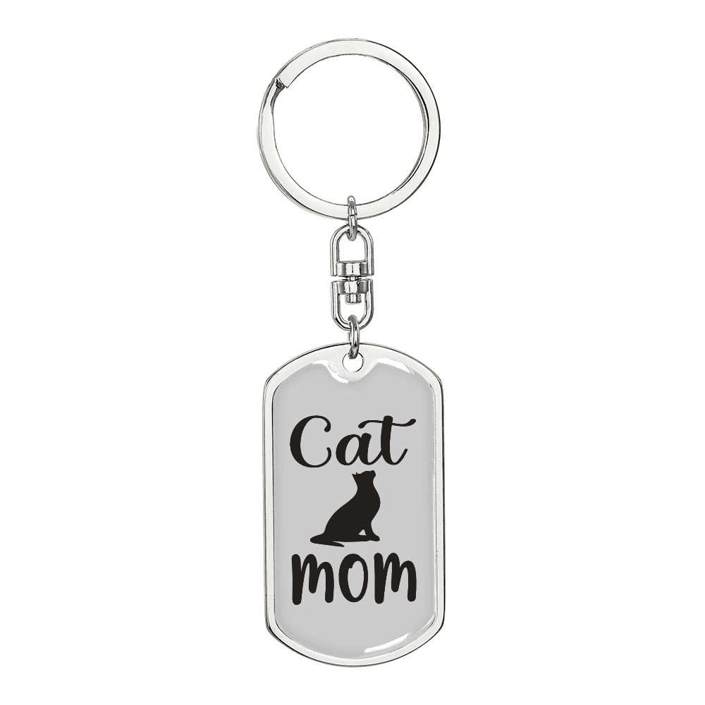 Cat Mom Keychain Stainless Steel or 18k Gold Dog Tag Keyring-Express Your Love Gifts