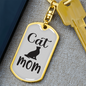Cat Mom Keychain Stainless Steel or 18k Gold Dog Tag Keyring-Express Your Love Gifts