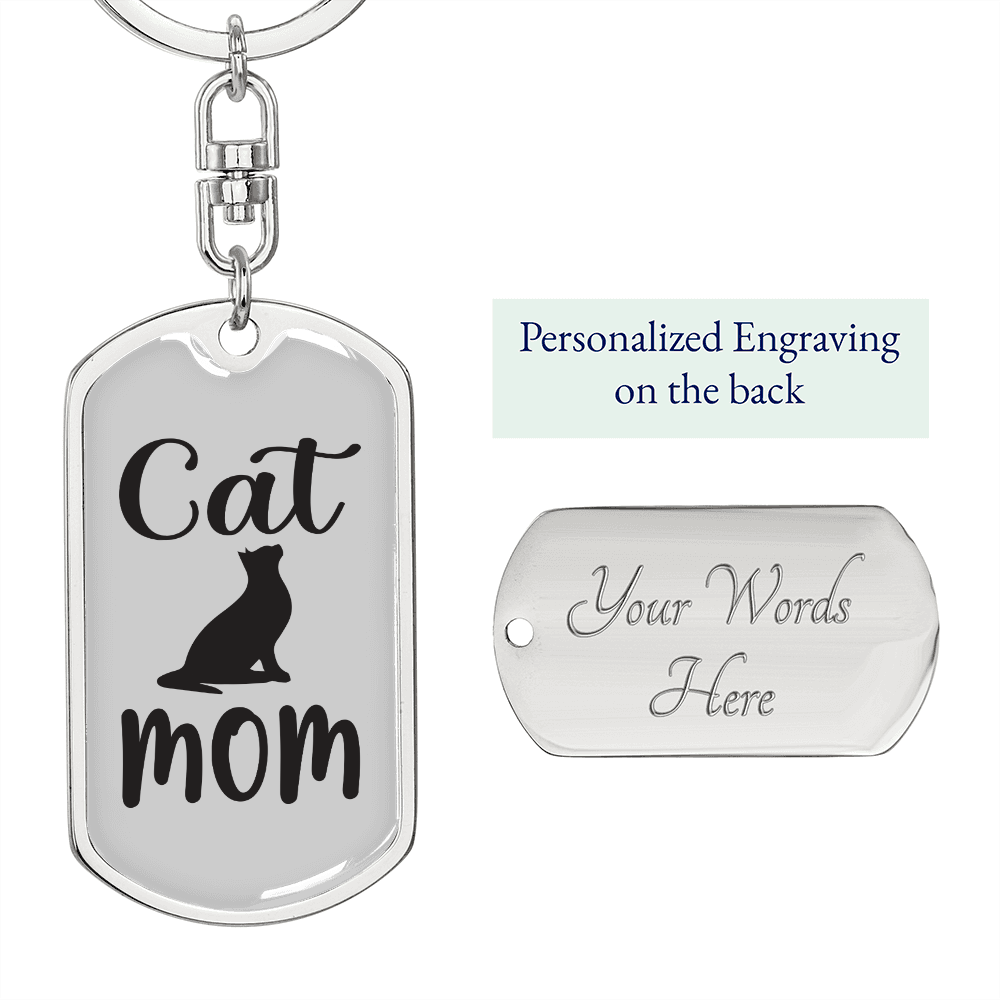 Cat Mom Keychain Stainless Steel or 18k Gold Dog Tag Keyring-Express Your Love Gifts