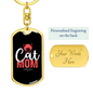 Cat Mom Red White Keychain Stainless Steel or 18k Gold Dog Tag Keyring-Express Your Love Gifts