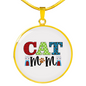 Cat Mom White Circle Necklace Stainless Steel or 18k Gold 18-22"-Express Your Love Gifts