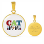 Cat Mom White Circle Necklace Stainless Steel or 18k Gold 18-22"-Express Your Love Gifts