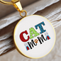 Cat Mom White Circle Necklace Stainless Steel or 18k Gold 18-22"-Express Your Love Gifts