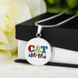 Cat Mom White Circle Necklace Stainless Steel or 18k Gold 18-22"-Express Your Love Gifts