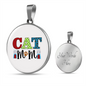 Cat Mom White Circle Necklace Stainless Steel or 18k Gold 18-22"-Express Your Love Gifts