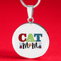 Cat Mom White Circle Necklace Stainless Steel or 18k Gold 18-22"-Express Your Love Gifts