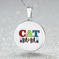 Cat Mom White Circle Necklace Stainless Steel or 18k Gold 18-22"-Express Your Love Gifts