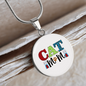 Cat Mom White Circle Necklace Stainless Steel or 18k Gold 18-22"-Express Your Love Gifts