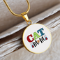 Cat Mom White Circle Necklace Stainless Steel or 18k Gold 18-22"-Express Your Love Gifts