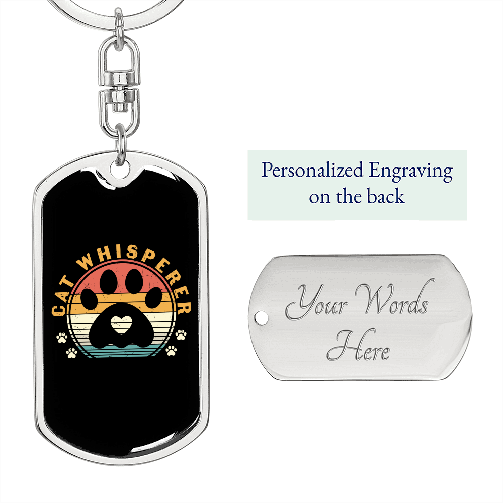 Cat Whisperer Paw Keychain Stainless Steel or 18k Gold Dog Tag Keyring-Express Your Love Gifts