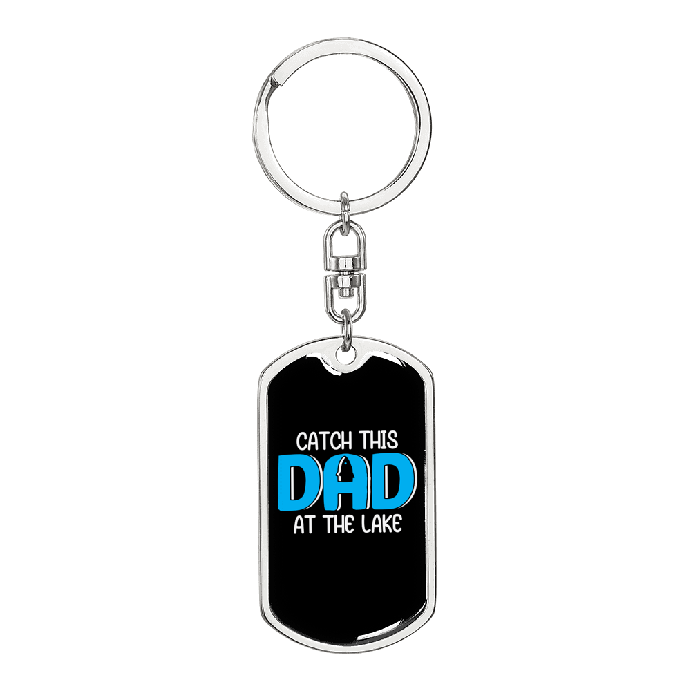 Catch This Dad Fishing Keychain Stainless Steel or 18k Gold Dog Tag Keyring-Express Your Love Gifts