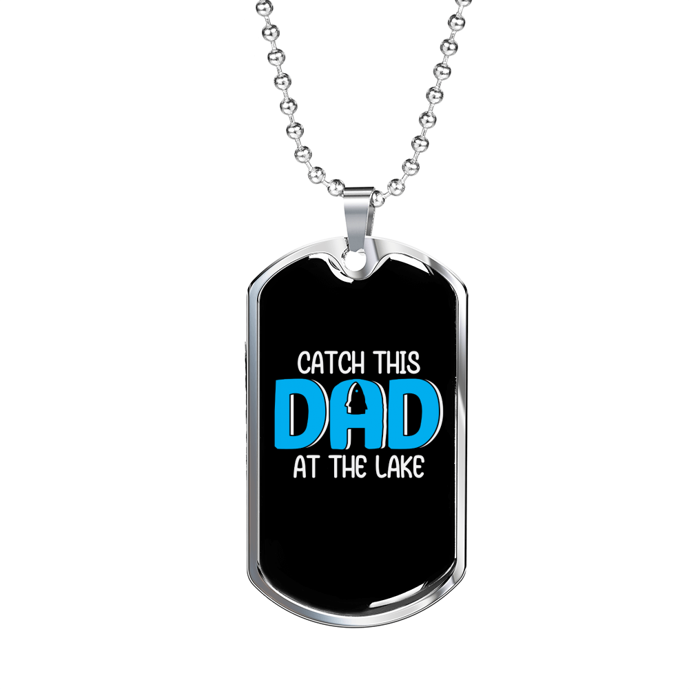 Catch This Dad Fishing Necklace Stainless Steel or 18k Gold Dog Tag 24" Chain-Express Your Love Gifts