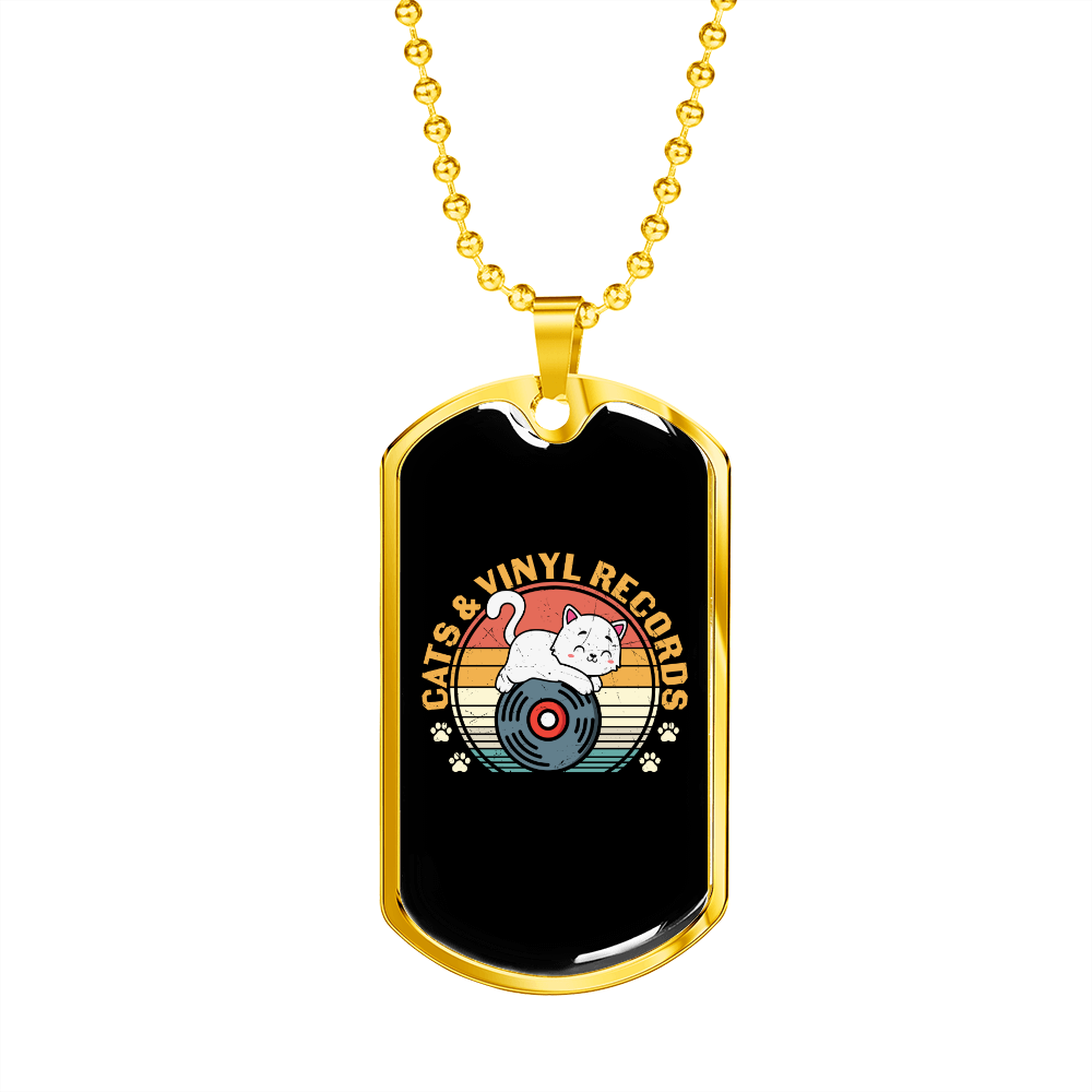 Cats And Vinyl Necklace Stainless Steel or 18k Gold Dog Tag 24" Chain-Express Your Love Gifts