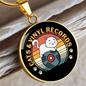 Cats And Vinyl Records Circle Necklace Stainless Steel or 18k Gold 18-22-Express Your Love Gifts