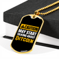 Caution Bitcoin Crypto Necklace Stainless Steel or 18k Gold Dog Tag 24" Chain-Express Your Love Gifts