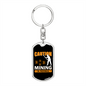 Caution Mining in Progress Crypto Keychain Stainless Steel or 18k Gold Dog Tag Keyring-Express Your Love Gifts