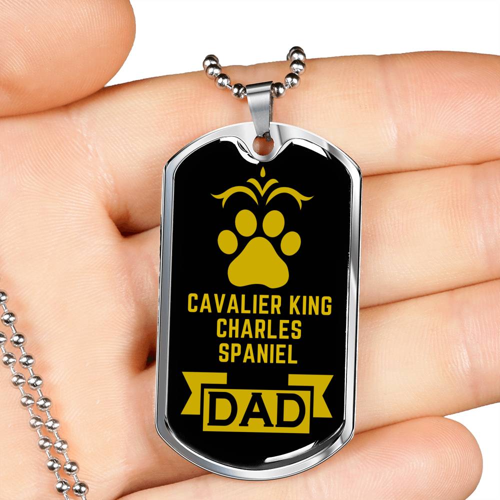 Cavalier King Charles Spaniel Dad Dog Necklace Stainless Steel or 18k Gold Dog Tag W 24" Dog Owner Lover-Express Your Love Gifts