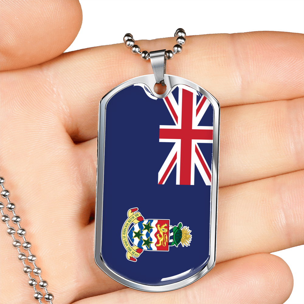 Cayman Island Flag Necklace Stainless Steel or 18k Gold Dog Tag 24" Chain-Express Your Love Gifts