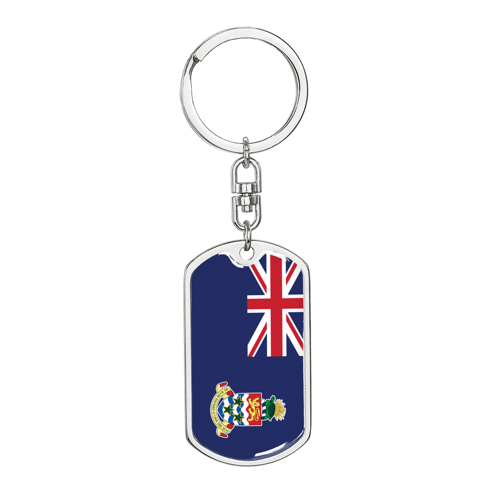 Cayman Island Flag Swivel Keychain Dog Tag Stainless Steel or 18k Gold-Express Your Love Gifts