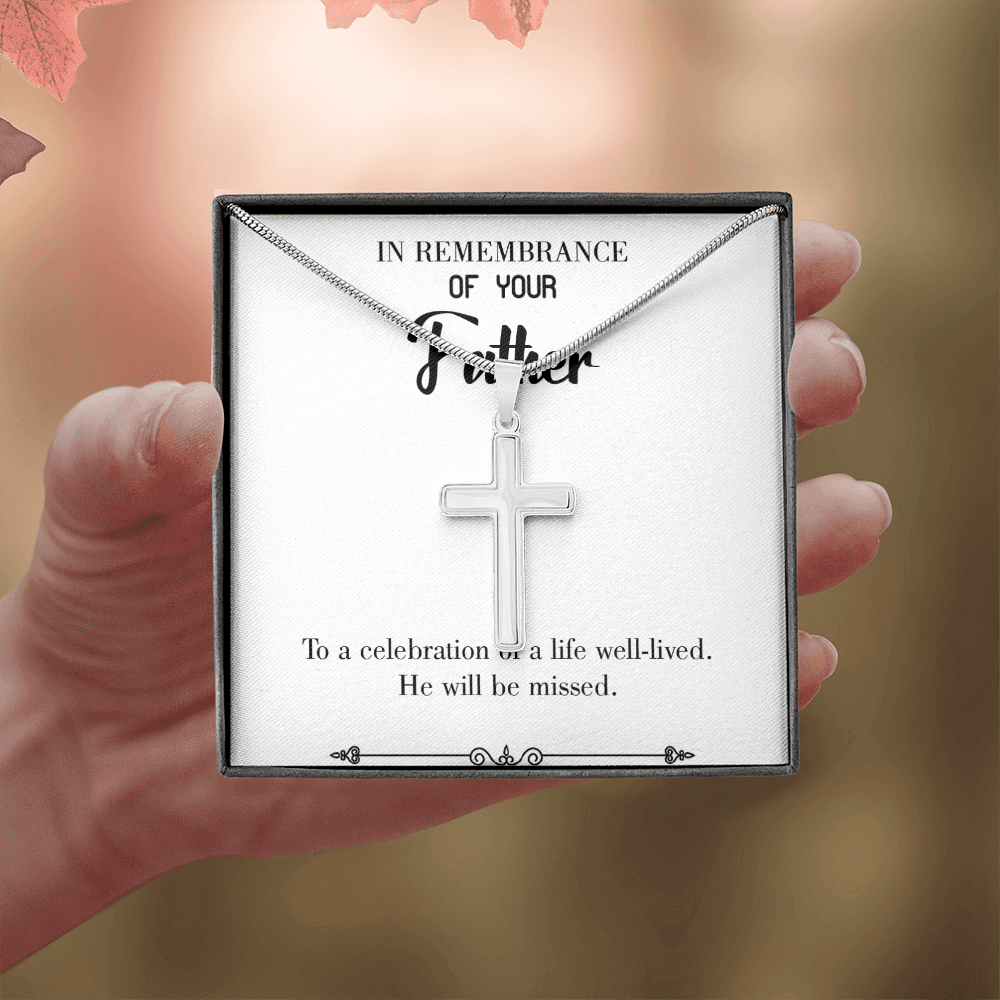 Celebration of a Life Dad Memorial Gift Dad Memorial Cross Necklace Sympathy Gift Loss of Father Condolence Message Card-Express Your Love Gifts
