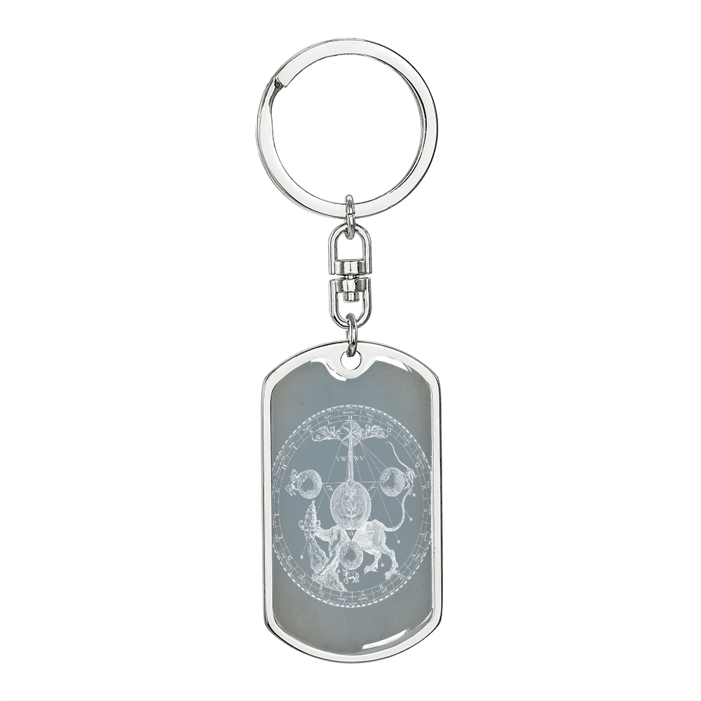 Celestial Animals Inside Circle Keychain Stainless Steel or 18k Gold Dog Tag Keyring-Express Your Love Gifts