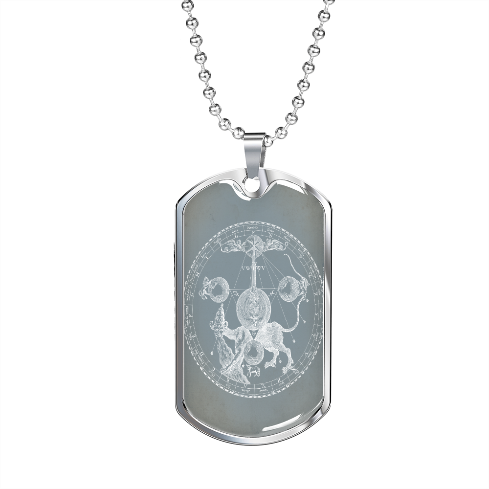 Celestial Animals Inside Circle Necklace Stainless Steel or 18k Gold Dog Tag 24" Chain-Express Your Love Gifts
