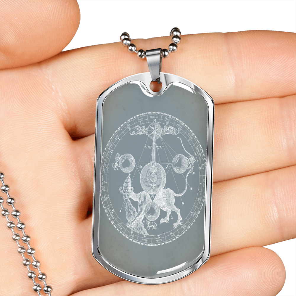 Celestial Animals Inside Circle Necklace Stainless Steel or 18k Gold Dog Tag 24" Chain-Express Your Love Gifts