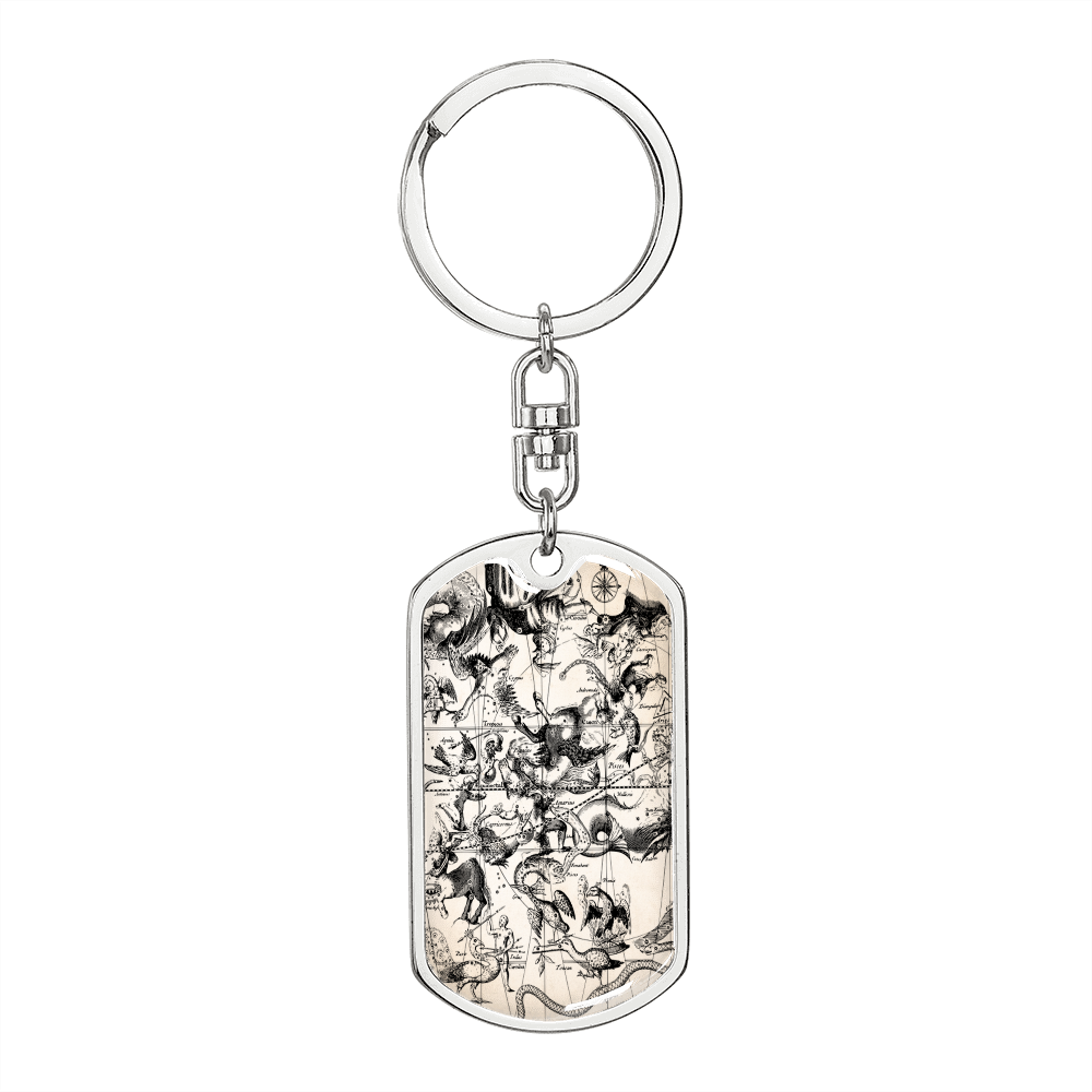 Celestial Animals Keychain Stainless Steel or 18k Gold Dog Tag Keyring-Express Your Love Gifts