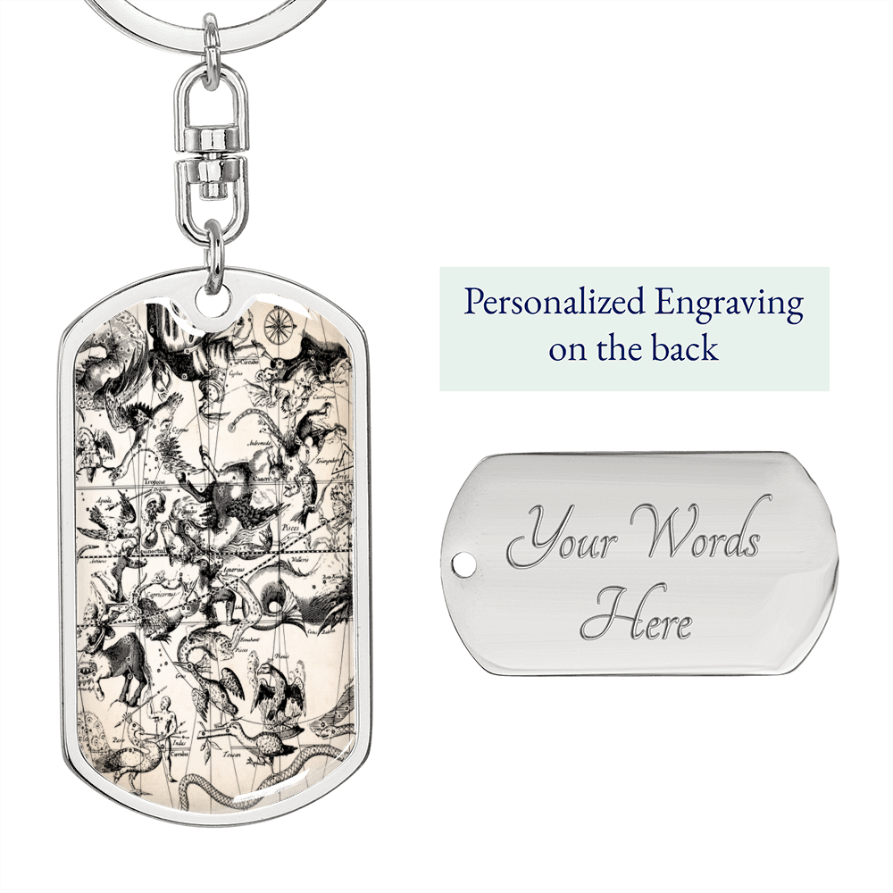 Celestial Animals Keychain Stainless Steel or 18k Gold Dog Tag Keyring-Express Your Love Gifts