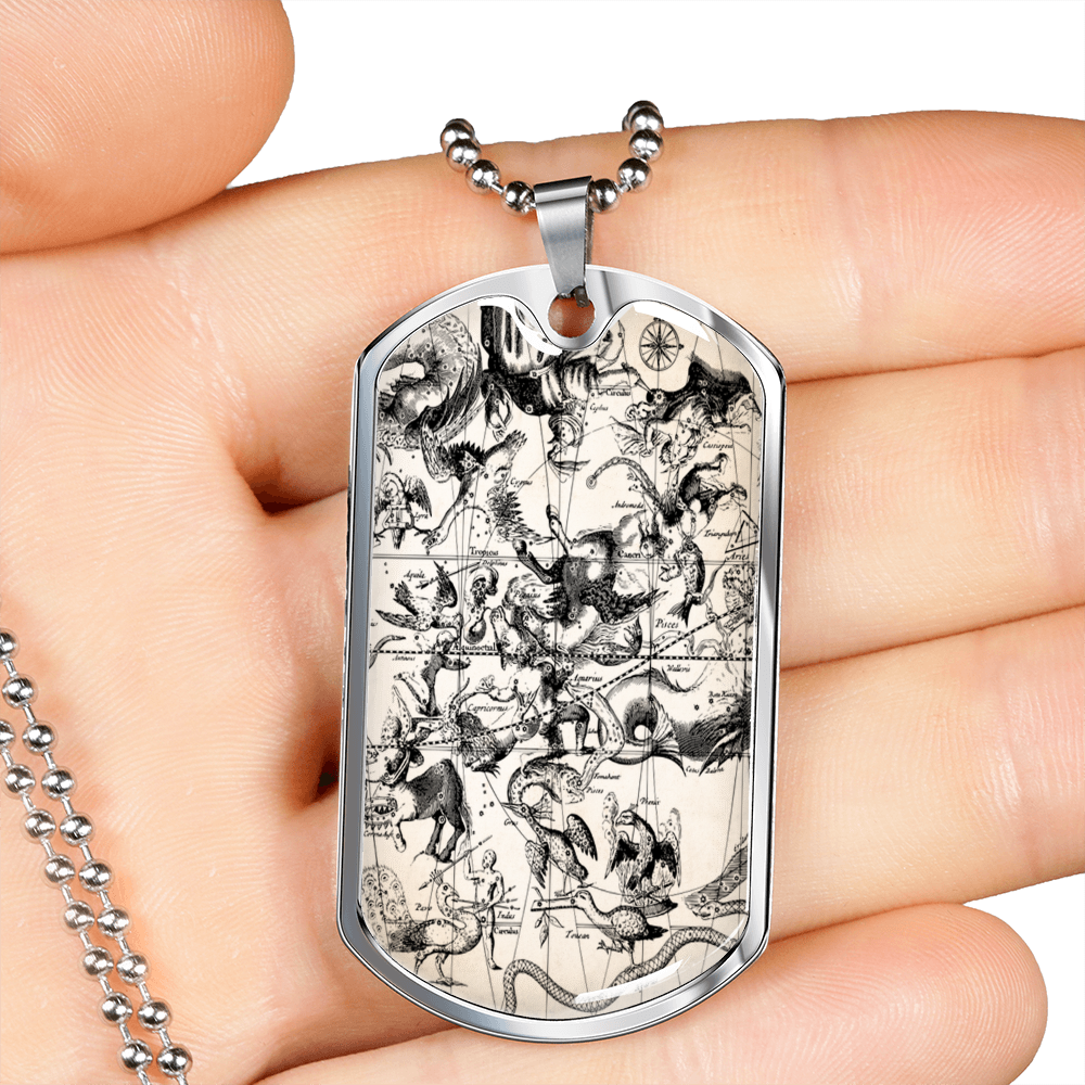 Celestial Animals Necklace Stainless Steel or 18k Gold Dog Tag 24" Chain-Express Your Love Gifts