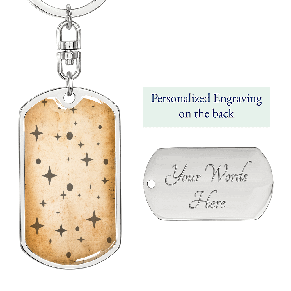 Celestial Black Stars Keychain Stainless Steel or 18k Gold Dog Tag Keyring-Express Your Love Gifts