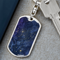 Celestial Blue Galaxy Keychain Stainless Steel or 18k Gold Dog Tag Keyring-Express Your Love Gifts