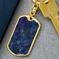 Celestial Blue Galaxy Keychain Stainless Steel or 18k Gold Dog Tag Keyring-Express Your Love Gifts