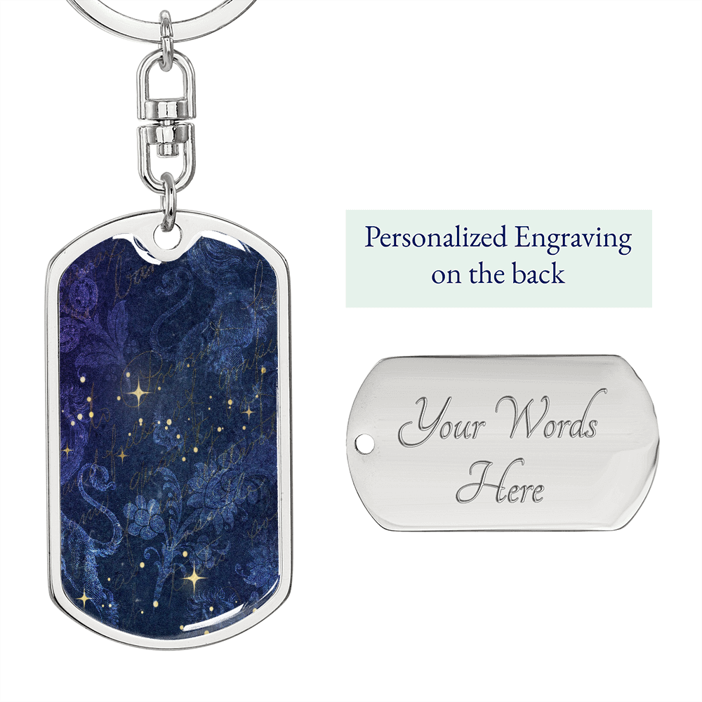 Celestial Blue Galaxy Keychain Stainless Steel or 18k Gold Dog Tag Keyring-Express Your Love Gifts