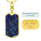 Celestial Blue Galaxy Keychain Stainless Steel or 18k Gold Dog Tag Keyring-Express Your Love Gifts