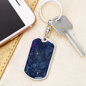 Celestial Blue Galaxy Keychain Stainless Steel or 18k Gold Dog Tag Keyring-Express Your Love Gifts