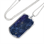 Celestial Blue Galaxy Necklace Stainless Steel or 18k Gold Dog Tag 24" Chain-Express Your Love Gifts