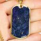 Celestial Blue Galaxy Necklace Stainless Steel or 18k Gold Dog Tag 24" Chain-Express Your Love Gifts
