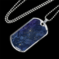 Celestial Blue Galaxy Necklace Stainless Steel or 18k Gold Dog Tag 24" Chain-Express Your Love Gifts