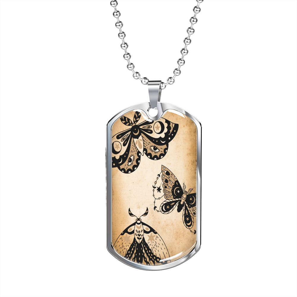 Celestial Butterflies Necklace Stainless Steel or 18k Gold Dog Tag 24" Chain-Express Your Love Gifts