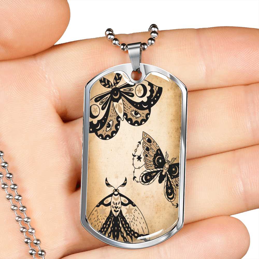 Celestial Butterflies Necklace Stainless Steel or 18k Gold Dog Tag 24" Chain-Express Your Love Gifts